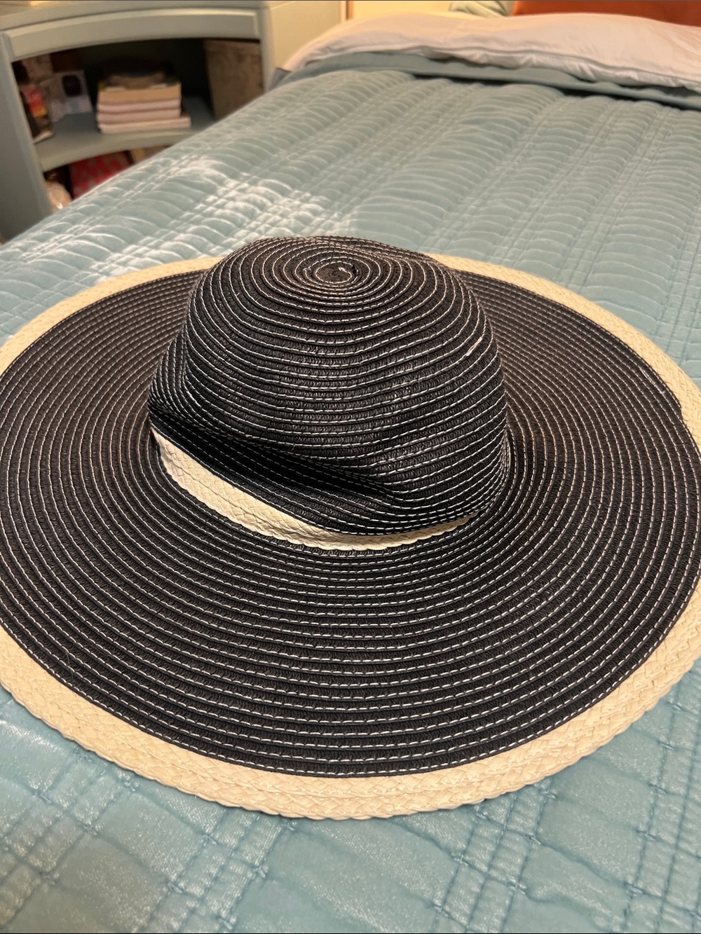 Serra Black and Cream Wide-Brim Straw Sun Hat